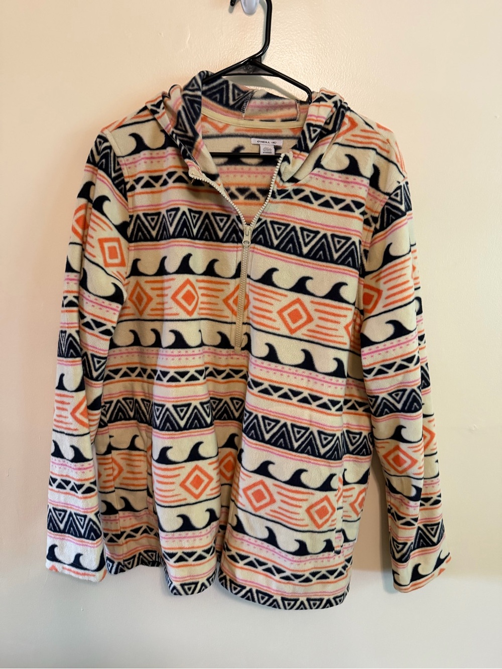 O'Neill Women’s Zip Hoodie in Cream, Navy & Orange